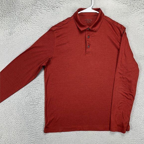 UNTUCKit Polo Shirt Adult‎ Medium Red Orange Houndstooth Long Sleeve Rugby Mens
